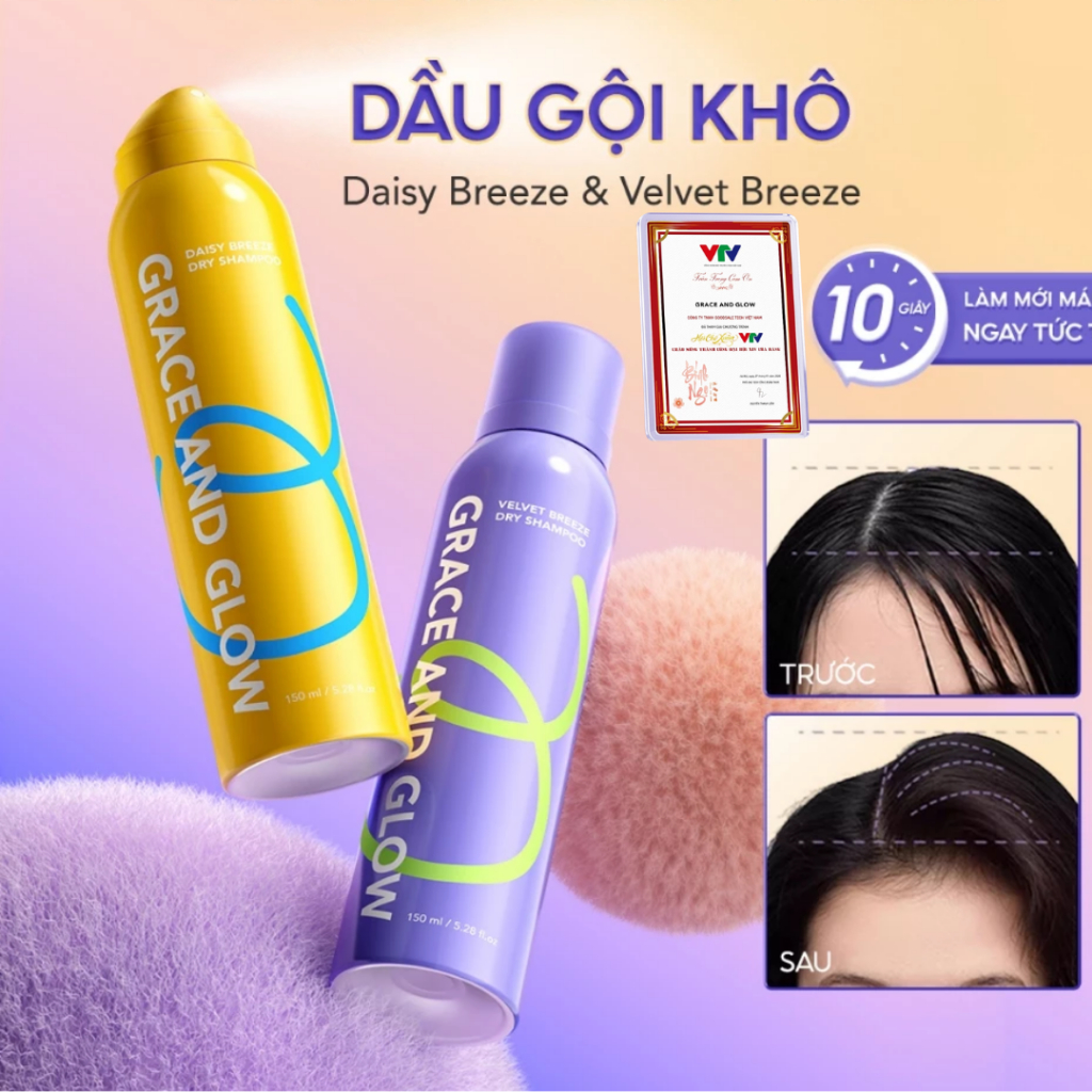 Dầu gội khô phồng tóc Grace and Glow Velvet Opium/Daisy Breeze 150ml kiềm dầu giúp giải cứu tóc bết