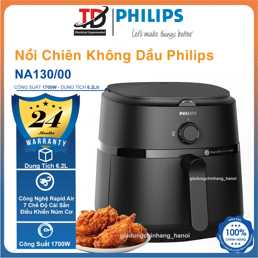 Nồi Chiên Không Dầu Philips NA130/00, 6.2Lit - 1700W, Hàng Chính Hãng