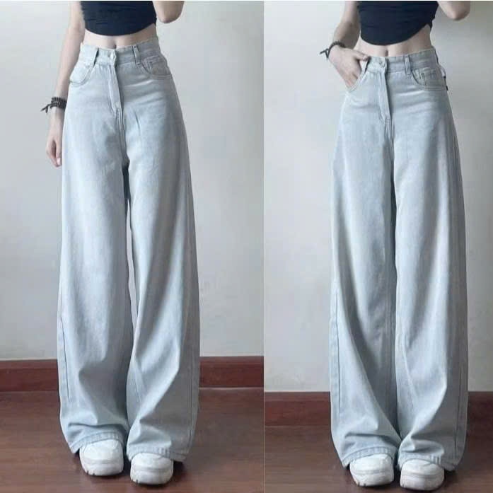 Quần jeans bò ống xuông rộng màu wash Joolate ống rộng chất jean mềm đẹp  lên dáng chuẩn dài 100cm
