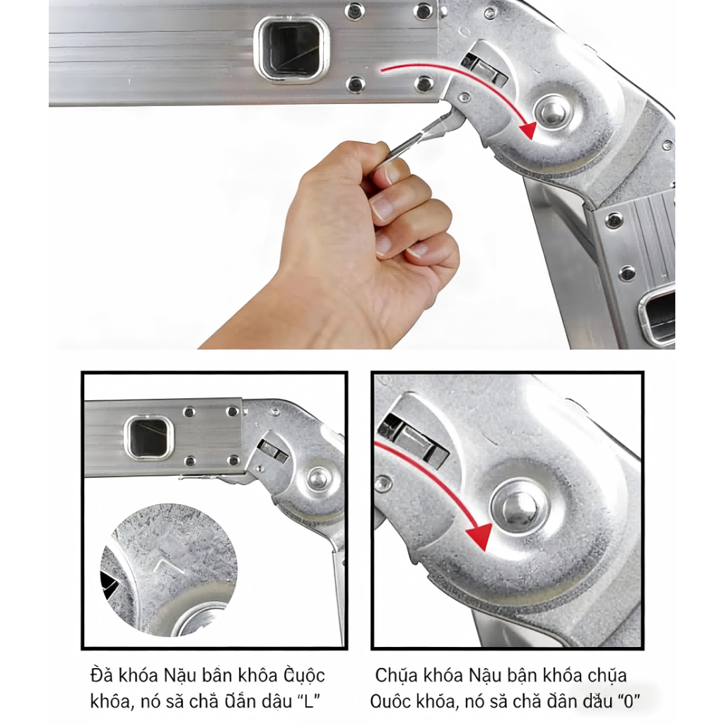 Thang nhôm gấp 4 đoạn 14 tư thế sử dụng 3.7M-5.7M Gấp 4 nấc Nhập Khẩu đa năng xếp gọn Bảo hành 24 tháng