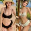 Bikini DTD 2 chi tiết đi biển viền bèo đính nơ dễ thương, Đồ bơi đi biển 2 chi tiết sang chảnh 2 màu <55kg - H25