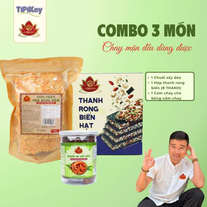 Combo Ăn Vặt 1 Cơm Cháy Chay 250g + Chuối Sứ Sấy Dẻo 300g + Rong Biển Kẹp Hạt (8 THANH)-TiPiKay Shop