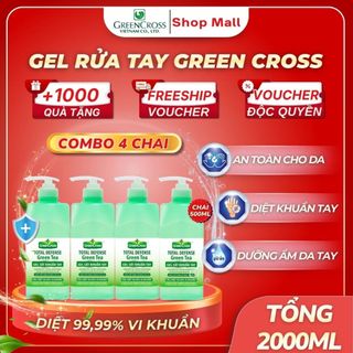 Combo 4 Chai GEL Rửa Tay Green Cross Total Defense 500ml - Hương Trà Xanh