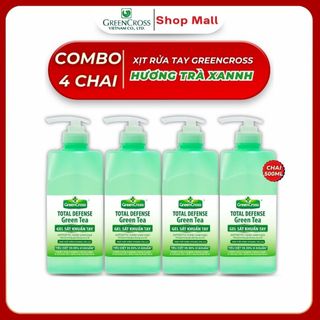 Combo 4 Chai GEL Rửa Tay Green Cross Total Defense 500ml - Hương Trà Xanh