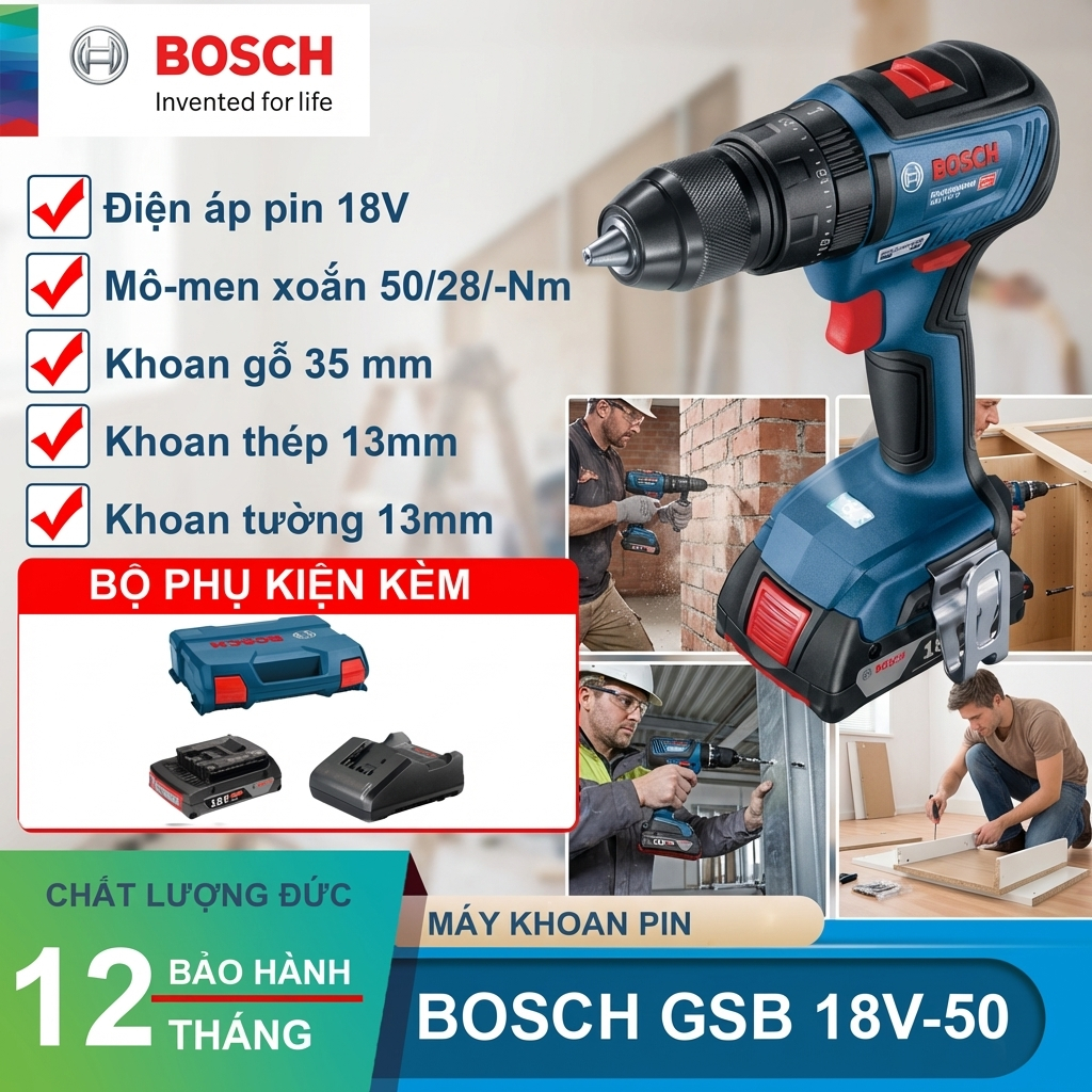 Máy khoan pin Bosch GSB 18V-50