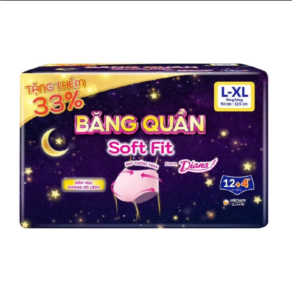 Băng vệ sinh quần Diana Soft Fit ban đêm chống tràn size S-M-L-XL