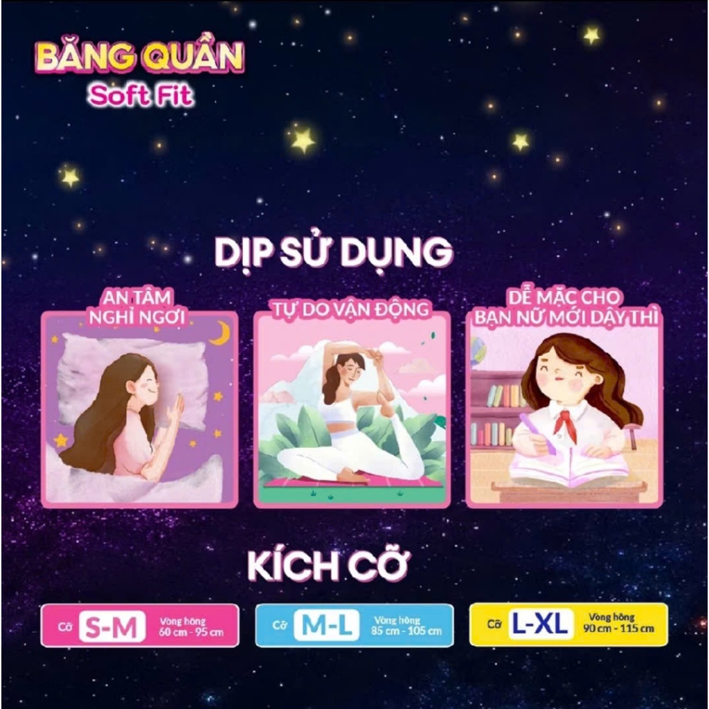 (COMBO 3 GÓI TẶNG 1 - SỐ LƯỢNG CÓ HẠN) Băng vệ sinh quần Diana Soft Fit