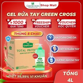 Thùng 8 Chai GEL Rửa Tay Green Cross Total Defense 500ml - Hương Trà Xanh