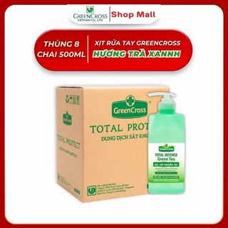 Thùng 8 Chai GEL Rửa Tay Green Cross Total Defense 500ml - Hương Trà Xanh