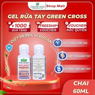 Chai Gel Rửa Tay Khô Green Cross Total Defense 60ml - Diệt Khuẩn 99,99% - Bảo Vệ Sức Khỏe