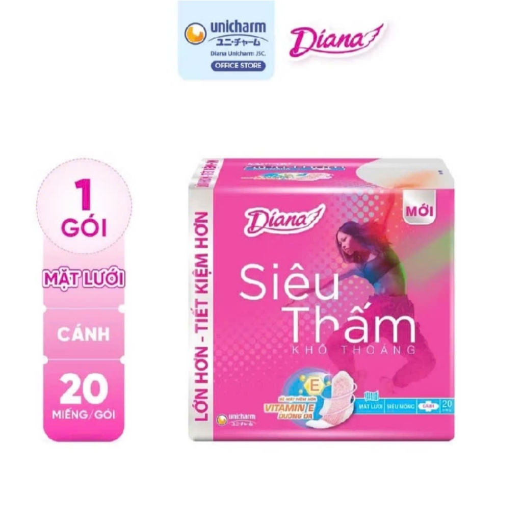 [Combo 4/6 gói] Băng vệ sinh Diana siêu thấm siêu mỏng cánh, không cánh 23cm gói 8 miếng/20 miếng