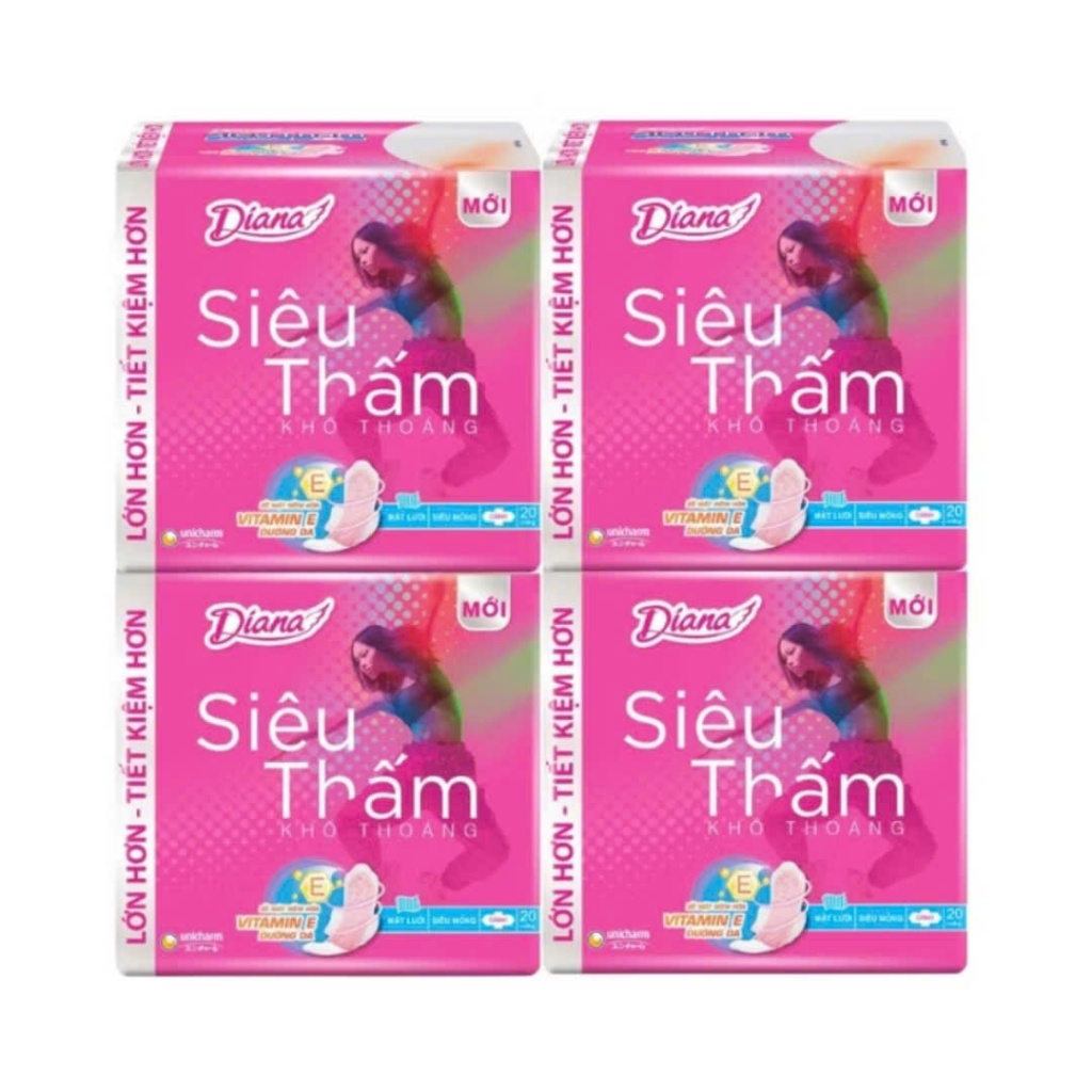 [Combo 4/6 gói] Băng vệ sinh Diana siêu thấm siêu mỏng cánh, không cánh 23cm gói 8 miếng/20 miếng