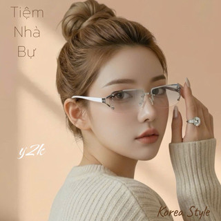 Mắt kính thời trang Y2K Bự Store Không gọng Senior Mặt gương Hiphop Hot kiểu dáng sành điệu Phong cách trẻ trung
