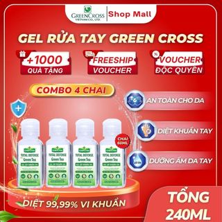 Combo 4 Chai Gel Rửa Tay Khô Green Cross Total Defense 60ml - Diệt Khuẩn 99,99% - Bảo Vệ Sức Khỏe