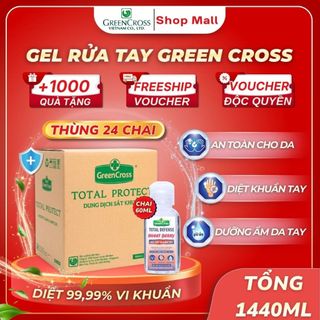 Thùng 24 Chai Gel Rửa Tay Khô Green Cross Total Defense 60ml - Diệt Khuẩn 99,99% - Bảo Vệ Sức Khỏe