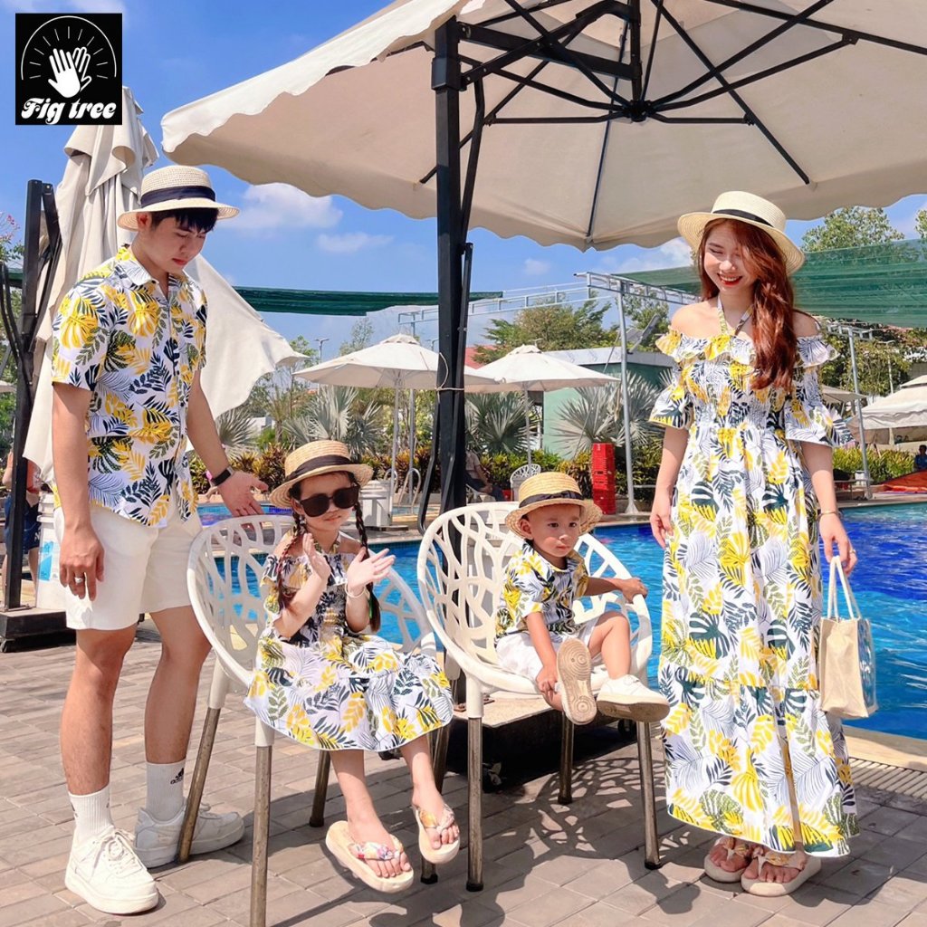 Đồ Gia Đình Fig Tree Họa Tiết Lá Vàng Trắng Tropical Tươi Mát Đón Hè, Du Lịch, Đi Biển, Ms 187