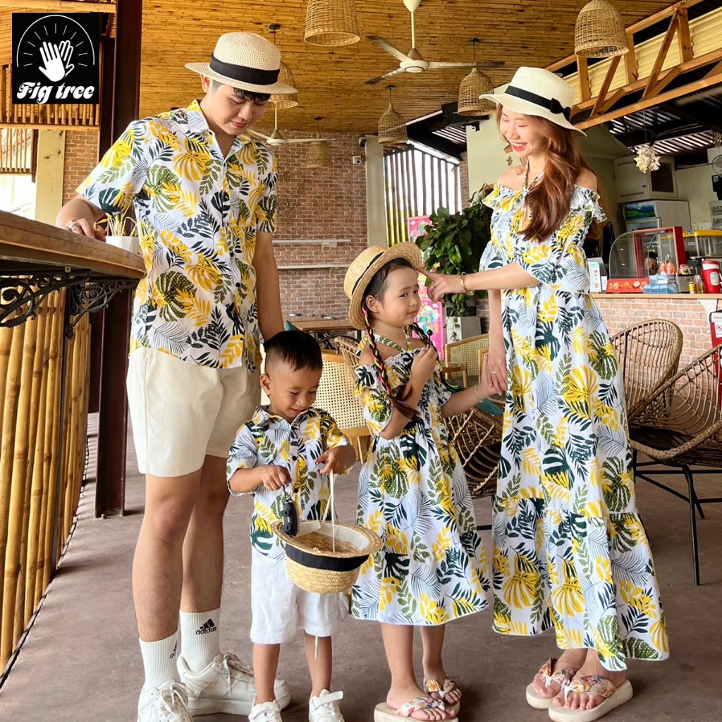 Đồ Gia Đình Fig Tree Họa Tiết Lá Vàng Trắng Tropical Tươi Mát Đón Hè, Du Lịch, Đi Biển, Ms 187