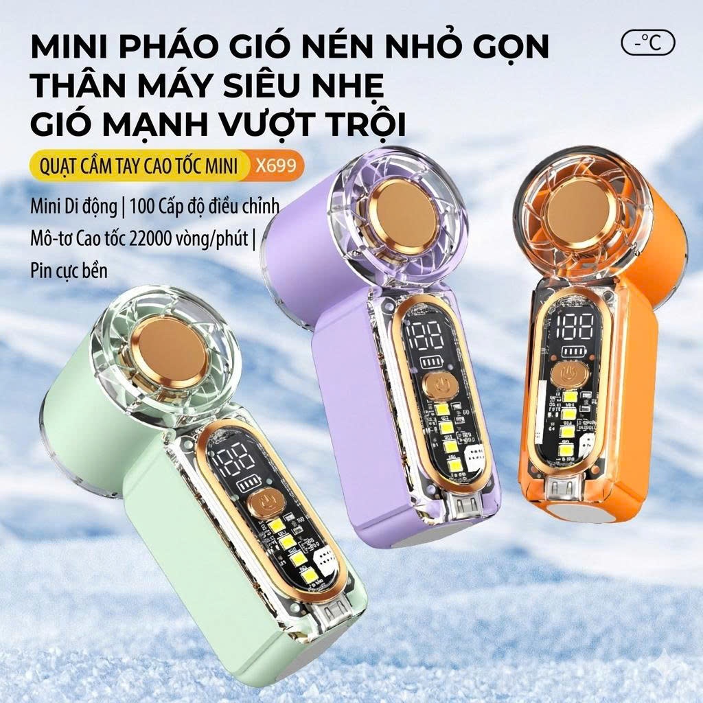Quạt Cầm Tay Mini X699 – 100 Cấp Độ Gió, Gió Mạnh, Pin Sạc Tích Điện, Nhỏ Gọn Dễ Mang Theo