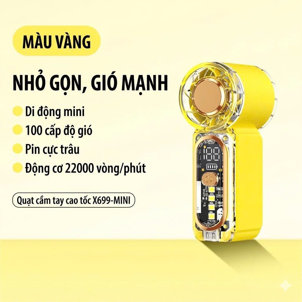 Quạt Cầm Tay Mini X699 – 100 Cấp Độ Gió, Gió Mạnh, Pin Sạc Tích Điện, Nhỏ Gọn Dễ Mang Theo
