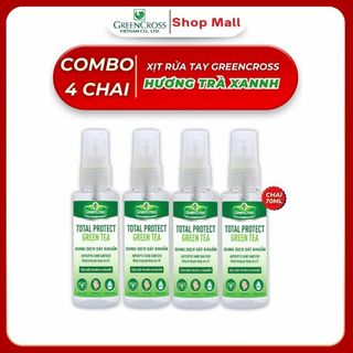 Combo 4 Chai Xịt Rửa Tay Khô Green Cross Total Protect 70ml - Diệt Khuẩn Vượt Trội 99.9%