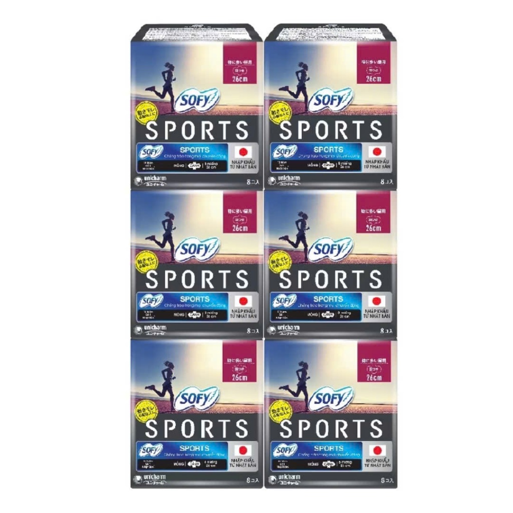[Combo 6 gói] Băng vệ sinh Sofy Sports siêu mỏng cánh 26cm - Hàng nhập khẩu