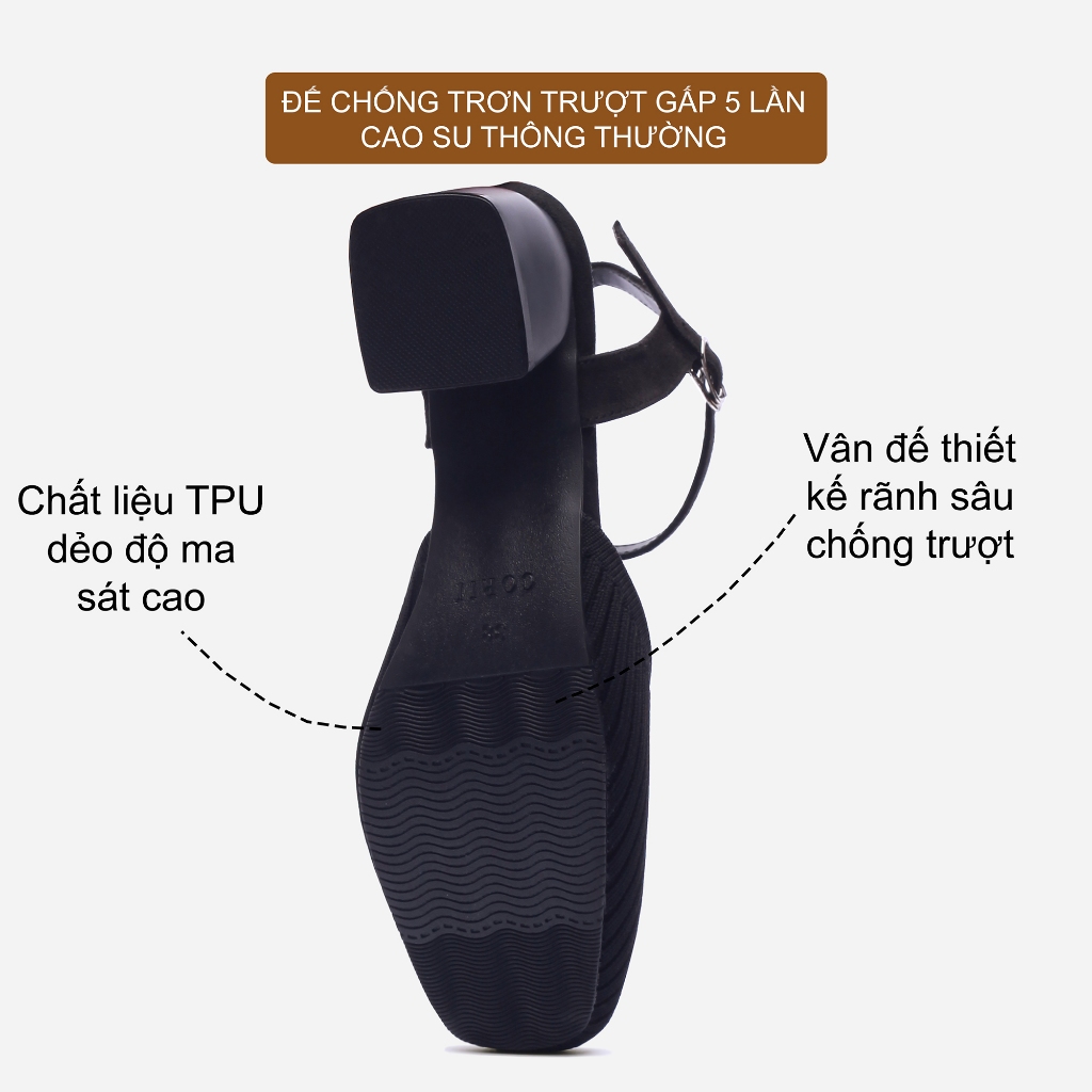 CORII - Giày Sandal Cao Gót Quai Ngang Mũi Vuông Bít Mũi Thời Trang và Thoải Mái Nhất - CR6TGS1 Đen
