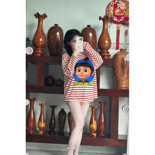 Set bộ đùi kẻ sọc in hình cô gái ange ( áo dài + quần đùi )