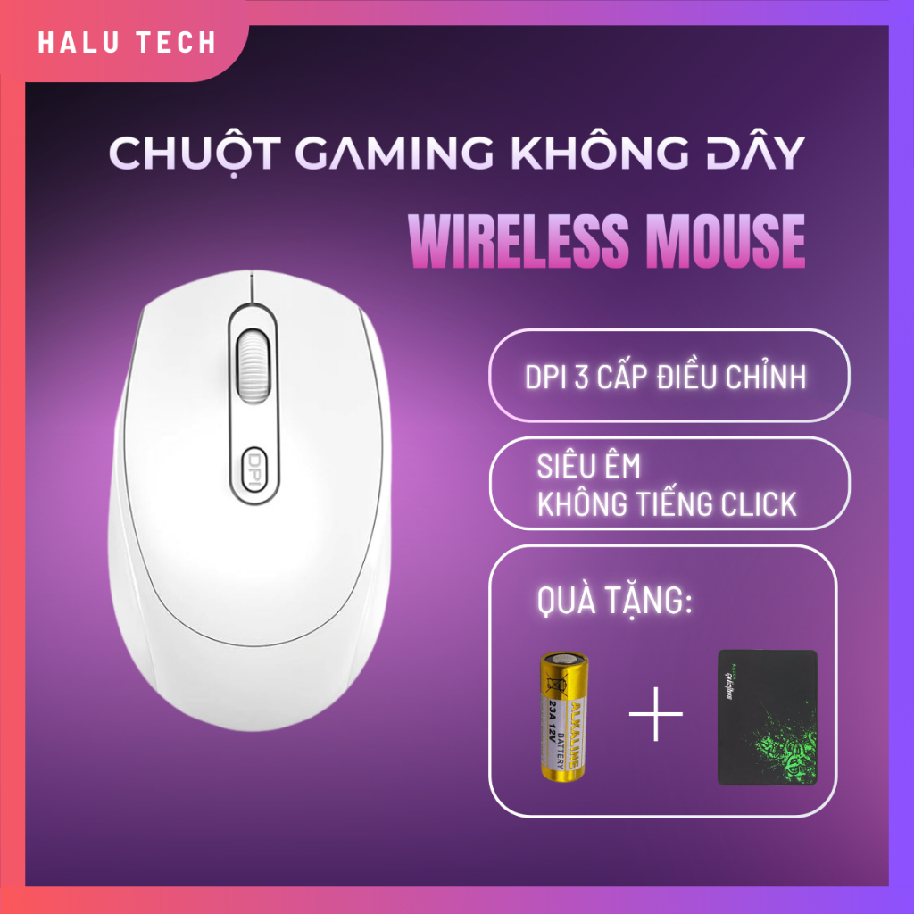 Chuột Không Dây Bluetooth 2.4G, Chuột Máy Tính Silent Click Êm Kết Nối USB Tặng Pin Và Lót Chuột HALU TECH WM01