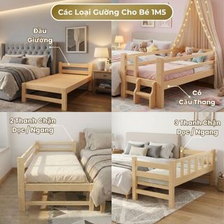 Giường Trẻ Em 1m6 | Giường cho Bé Gỗ Thông, Có Cầu Thang, Có Hàng Rào Chắn, Ghép với Bố Mẹ