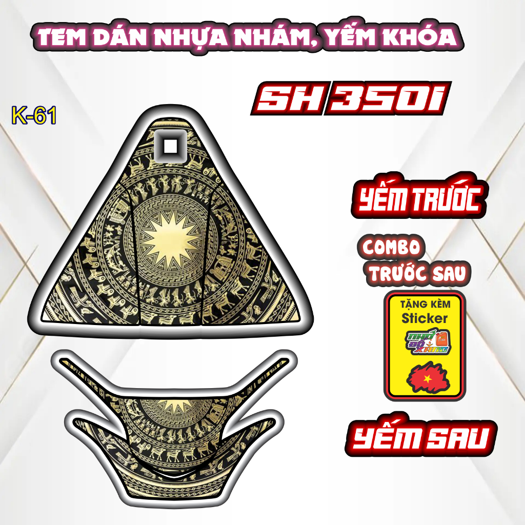 Tem Yếm Khóa Hình Hoạ Tiết cổ Cho Các Dòng Xe SH 350I - Decal Chống Nước - Trang Trí .