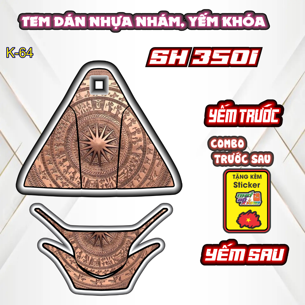 Tem Yếm Khóa Hình Hoạ Tiết cổ Cho Các Dòng Xe SH 350I - Decal Chống Nước - Trang Trí .