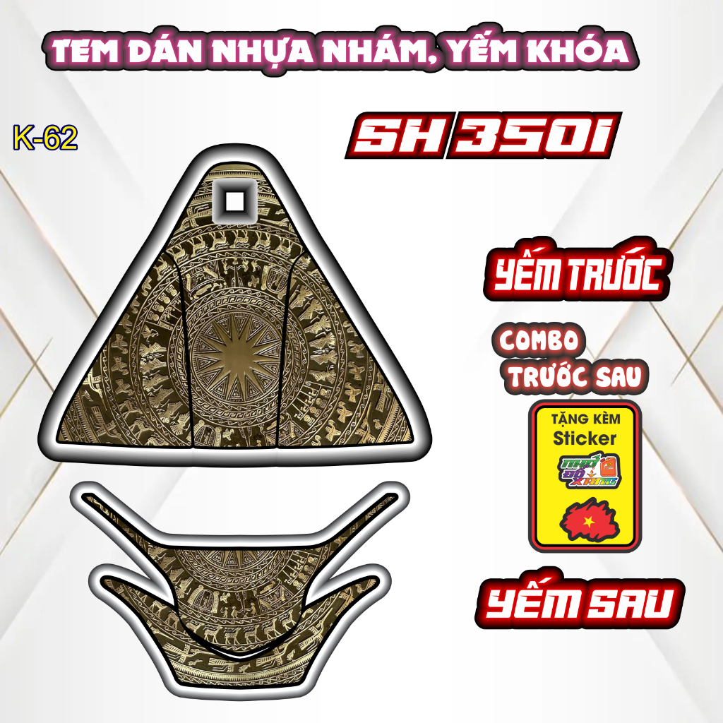 Tem Yếm Khóa Hình Hoạ Tiết cổ Cho Các Dòng Xe SH 350I - Decal Chống Nước - Trang Trí .