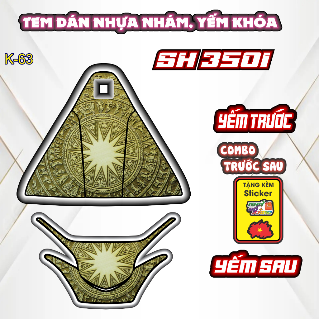 Tem Yếm Khóa Hình Hoạ Tiết cổ Cho Các Dòng Xe SH 350I - Decal Chống Nước - Trang Trí .