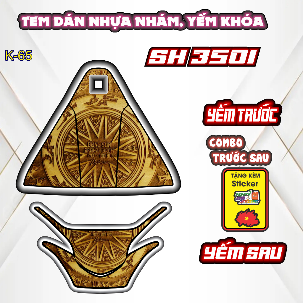 Tem Yếm Khóa Hình Hoạ Tiết cổ Cho Các Dòng Xe SH 350I - Decal Chống Nước - Trang Trí .