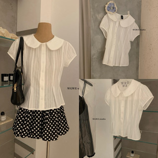 𝐏𝐡𝐢𝐞𝐧 𝐖𝐆𝐖𝐄 | w9270 Áo sơ Mi Thô Cộc Tay Loe Nhẹ Màu Trắng