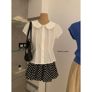 𝐏𝐡𝐢𝐞𝐧 𝐖𝐆𝐖𝐄 | w9270 Áo sơ Mi Thô Cộc Tay Loe Nhẹ Màu Trắng