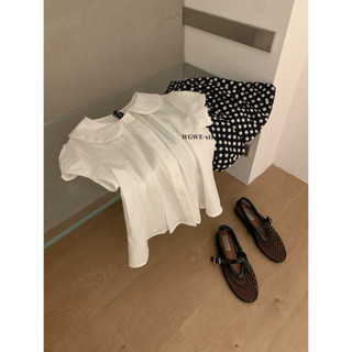 𝐏𝐡𝐢𝐞𝐧 𝐖𝐆𝐖𝐄 | w9270 Áo sơ Mi Thô Cộc Tay Loe Nhẹ Màu Trắng