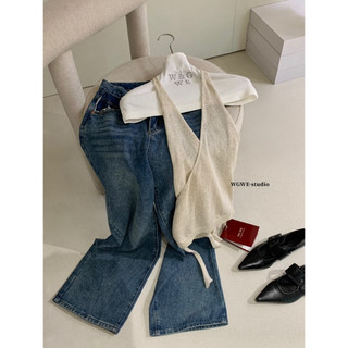 𝐏𝐡𝐢𝐞𝐧 𝐖𝐆𝐖𝐄 | (Sẵn) w9251 Áo Yếm Len Mỏng Mùa Hè Dây Eo 3 Màu Trơn