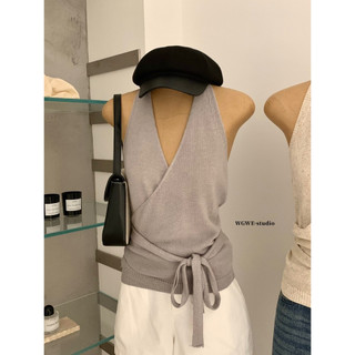 𝐏𝐡𝐢𝐞𝐧 𝐖𝐆𝐖𝐄 | (Sẵn) w9251 Áo Yếm Len Mỏng Mùa Hè Dây Eo 3 Màu Trơn
