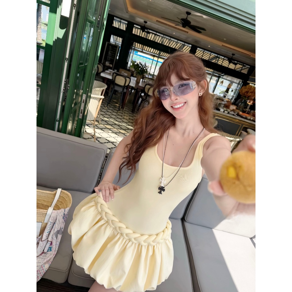 Váy đầm hai dây, váy đầm dáng bí bồng bềnh điệu đà_VD003