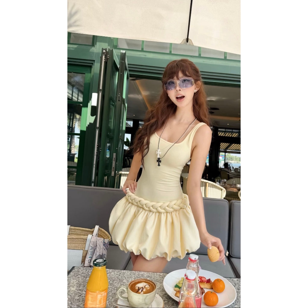 Váy đầm hai dây, váy đầm dáng bí bồng bềnh điệu đà_VD003