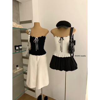 𝐏𝐡𝐢𝐞𝐧 𝐖𝐆𝐖𝐄 | (Sẵn) w9274 Áo Quây Dây Luồn Dáng Peplum 2 Màu Đen Trắng