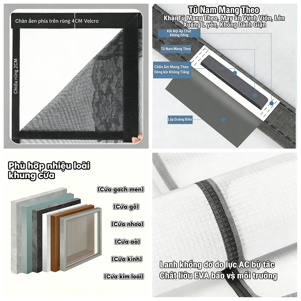 Màn cửa điều hòa cách nhiệt giữ lạnh giữ nhiệt chống gió chống bụi PEVA không mùi Velcro dễ lắp đặt phòng ngủ văn phòng