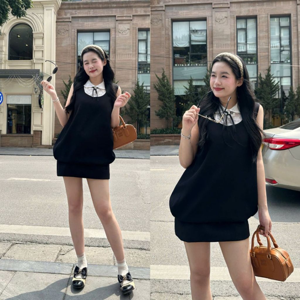 VÁY Dress Váy Tiểu Thư Phối Ren Nơ Form Bí Phồng Sang Chảnh Đầm Xòe Nữ Dự Tiệc Dạo Phố JOOLATE 1643