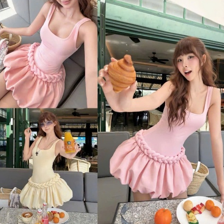 Váy đầm hai dây, váy đầm dáng bí bồng bềnh điệu đà_VD003