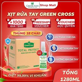 Thùng 18 Chai Xịt Rửa Tay Khô Green Cross Total Protect 70ml - Diệt Khuẩn Vượt Trội 99.9%