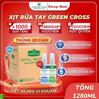 Thùng 18 Chai Xịt Rửa Tay Khô Green Cross Total Protect 70ml - Diệt Khuẩn Vượt Trội 99.9%