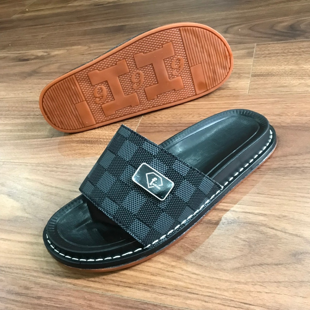 Dép Nam, Dép Da Nam Quai Ngang Kẻ Caro Cao Cấp, Đế Khâu Chắc Bền Đẹp Êm Chân Chống Trơn, Thời Trang Nam, Size 37-44