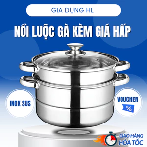 Nồi Luộc Gà 2 Tầng Kèm Giá Hấp Inox SUS 304 – Size 28cm, Nấu Canh, Hầm Xương, Luộc & Hấp Đa Năng