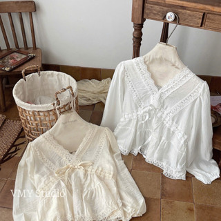 VMY Studio - Áo babydoll đũi viền ren hoa cổ V from xòe cá tính, áo tơ đũi phối ren QCCC nữ